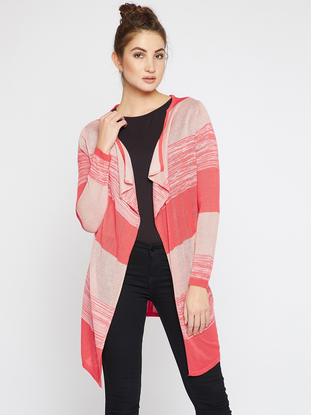 Buy RARE Red Striped Open Front Shrug Shrug for Women 7715461 Myntra