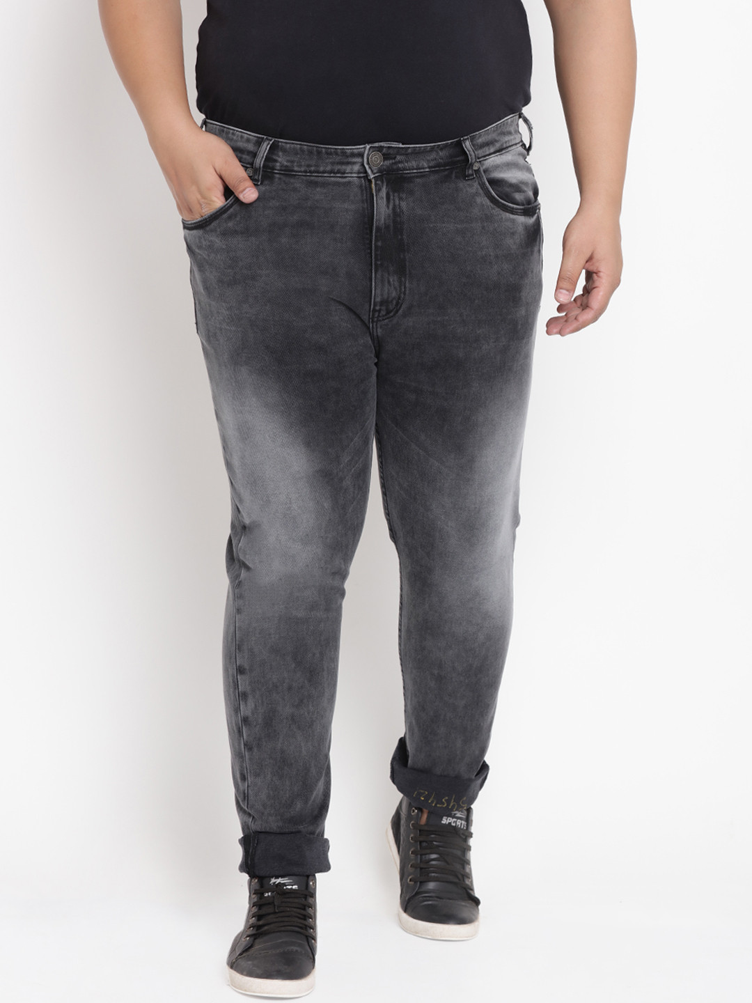 Buy John Pride Plus Size Men Charcoal Regular Fit Mid Rise Clean Look