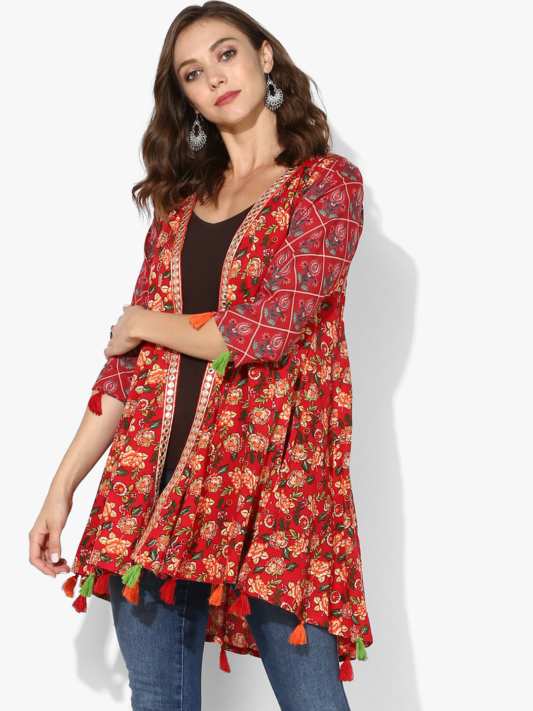 Buy Printed Flared Shrug With 3/4th Sleeves Shrug for Women 7555192