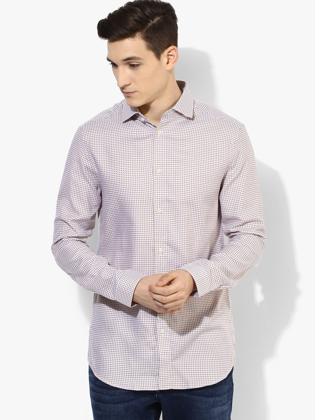 Men's Printed Dress Shirt,Beige