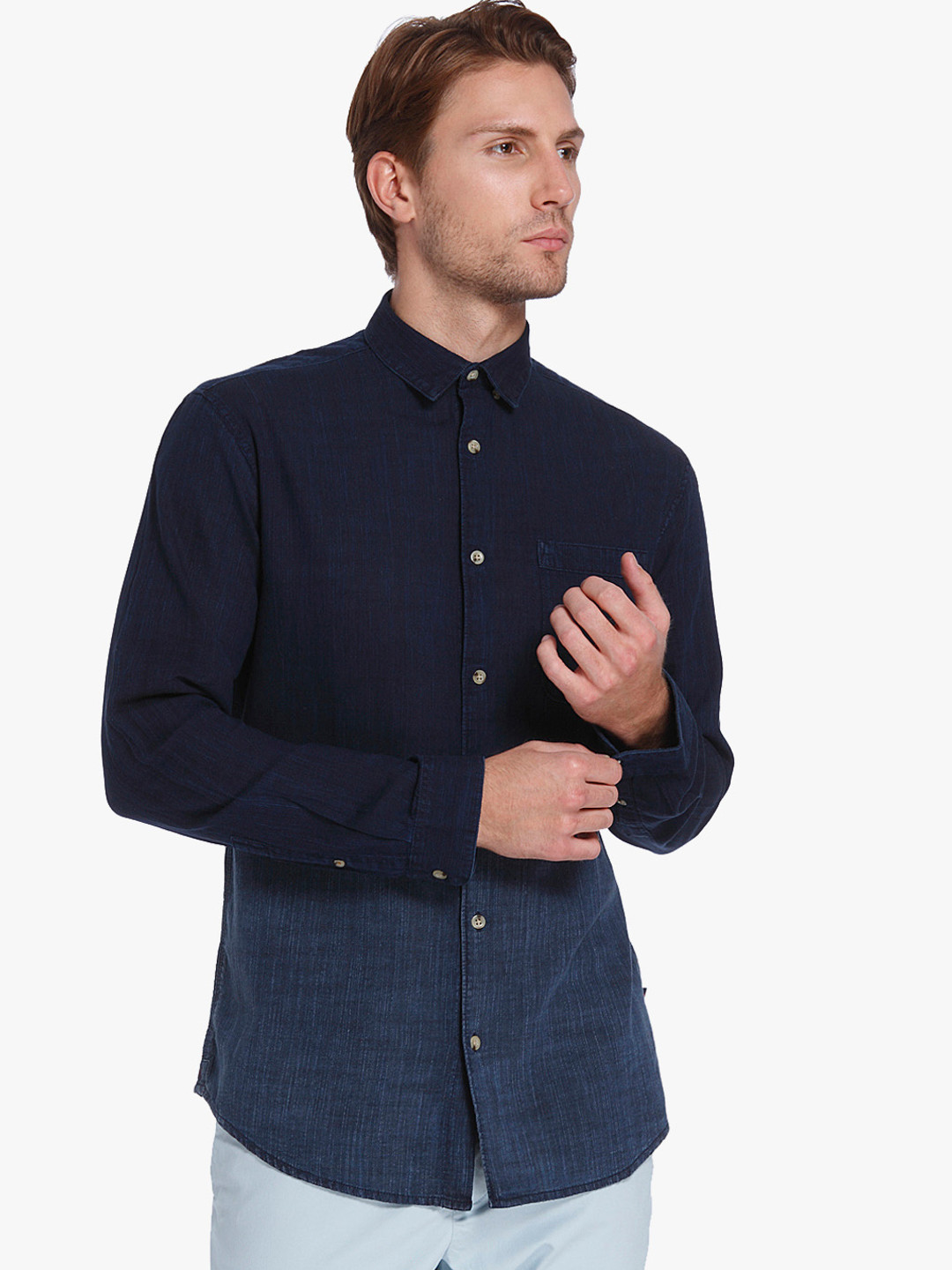Buy Navy Blue Washed Regular Fit Casual Shirt Shirts for Men 7569752