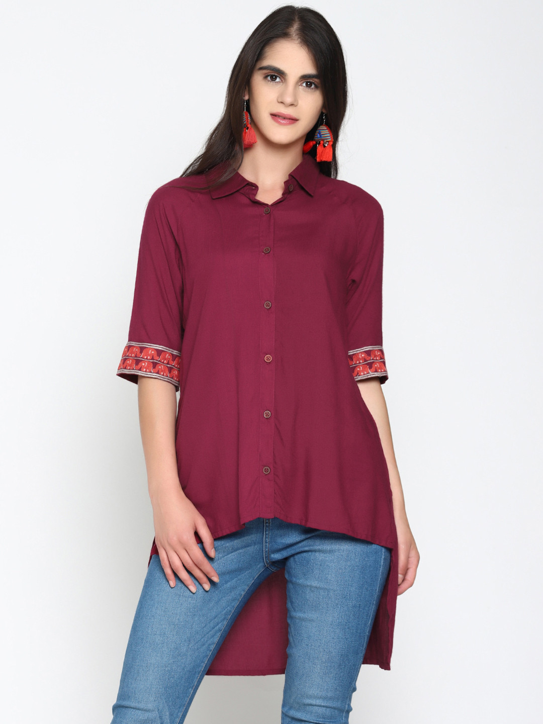Buy UNTUNG Women Maroon Regular Fit Solid Casual Shirt Shirts for