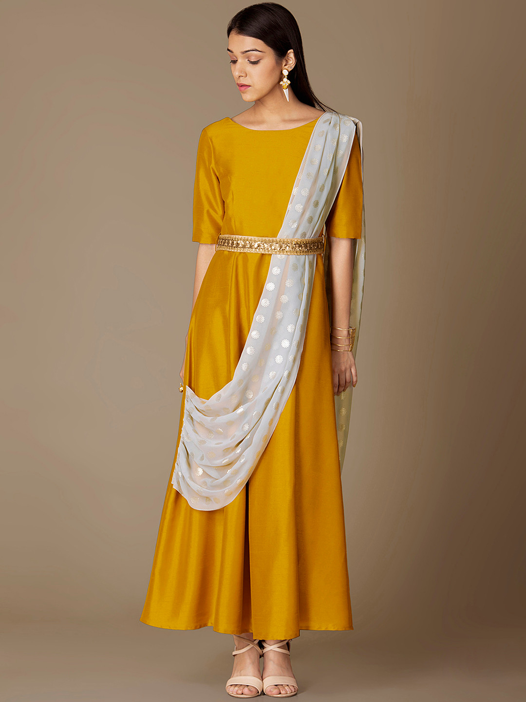 Buy INDYA Women Yellow Solid A Line Kurta Kurtas for Women 7838543