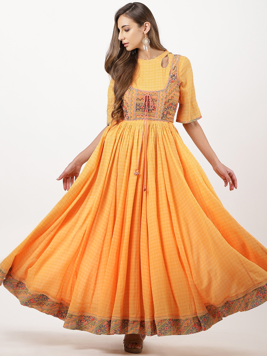 Buy Ritu Kumar Women Yellow Printed Kurti With Corset - Kurta Sets for ...
