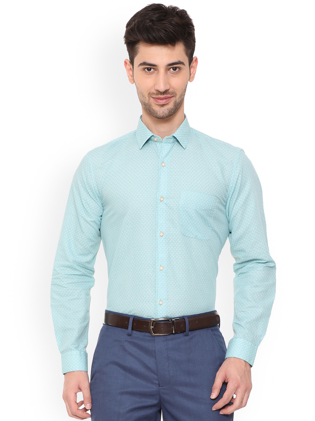 Buy Peter England Men Turquoise Blue Printed Regular Fit Formal Shirt
