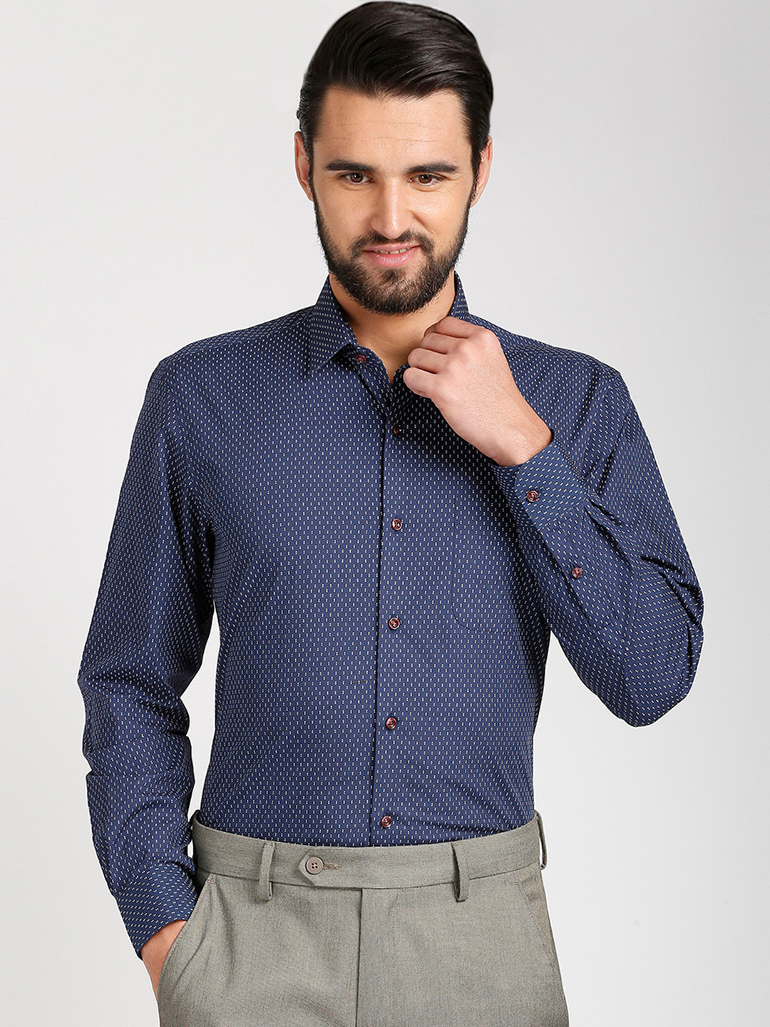 Buy Peter England Men Navy Blue Printed Regular Fit Formal Shirt