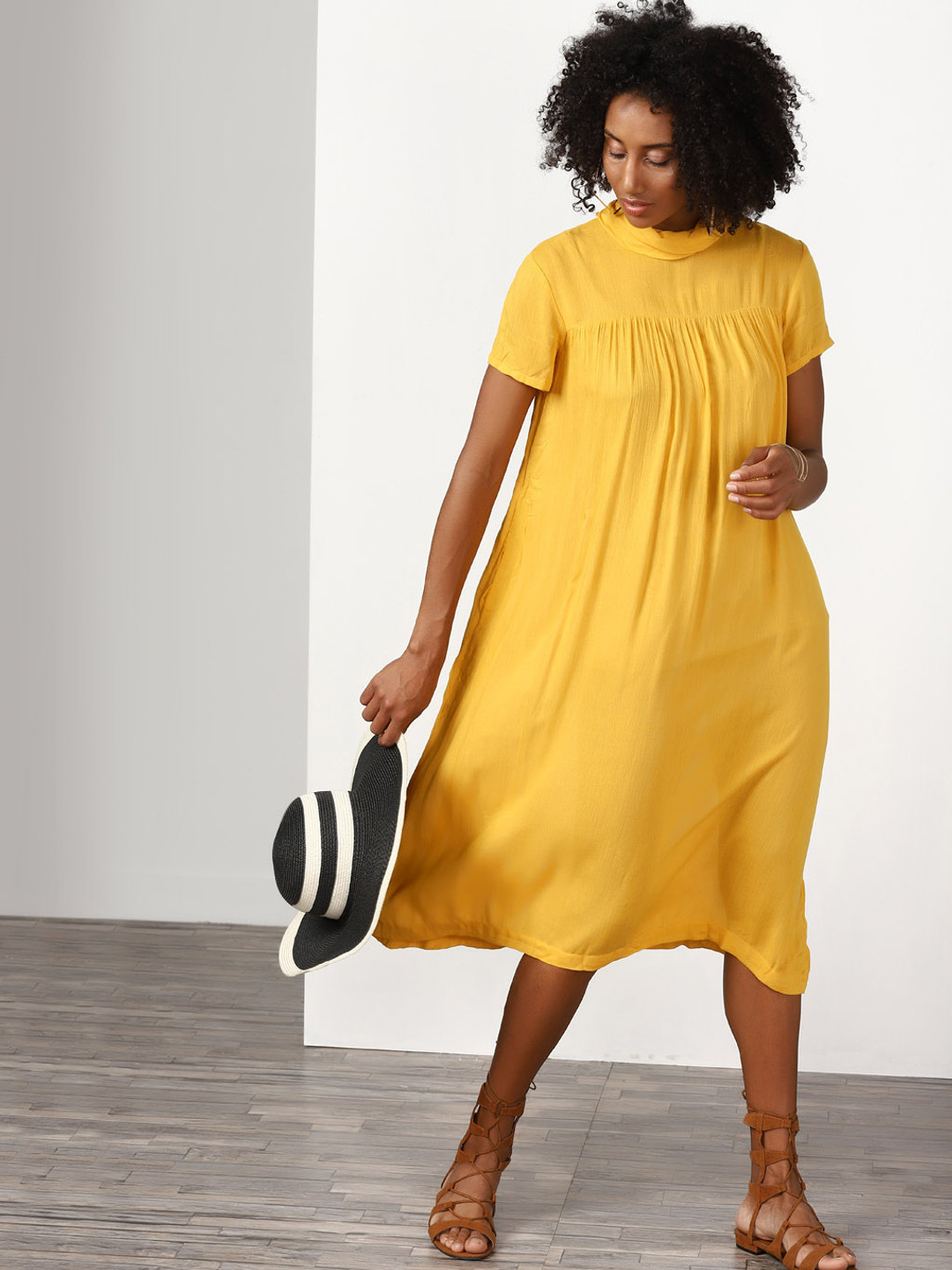 Buy Mustard Coloured Solid Shift Dress Dresses for Women 7896645 Myntra