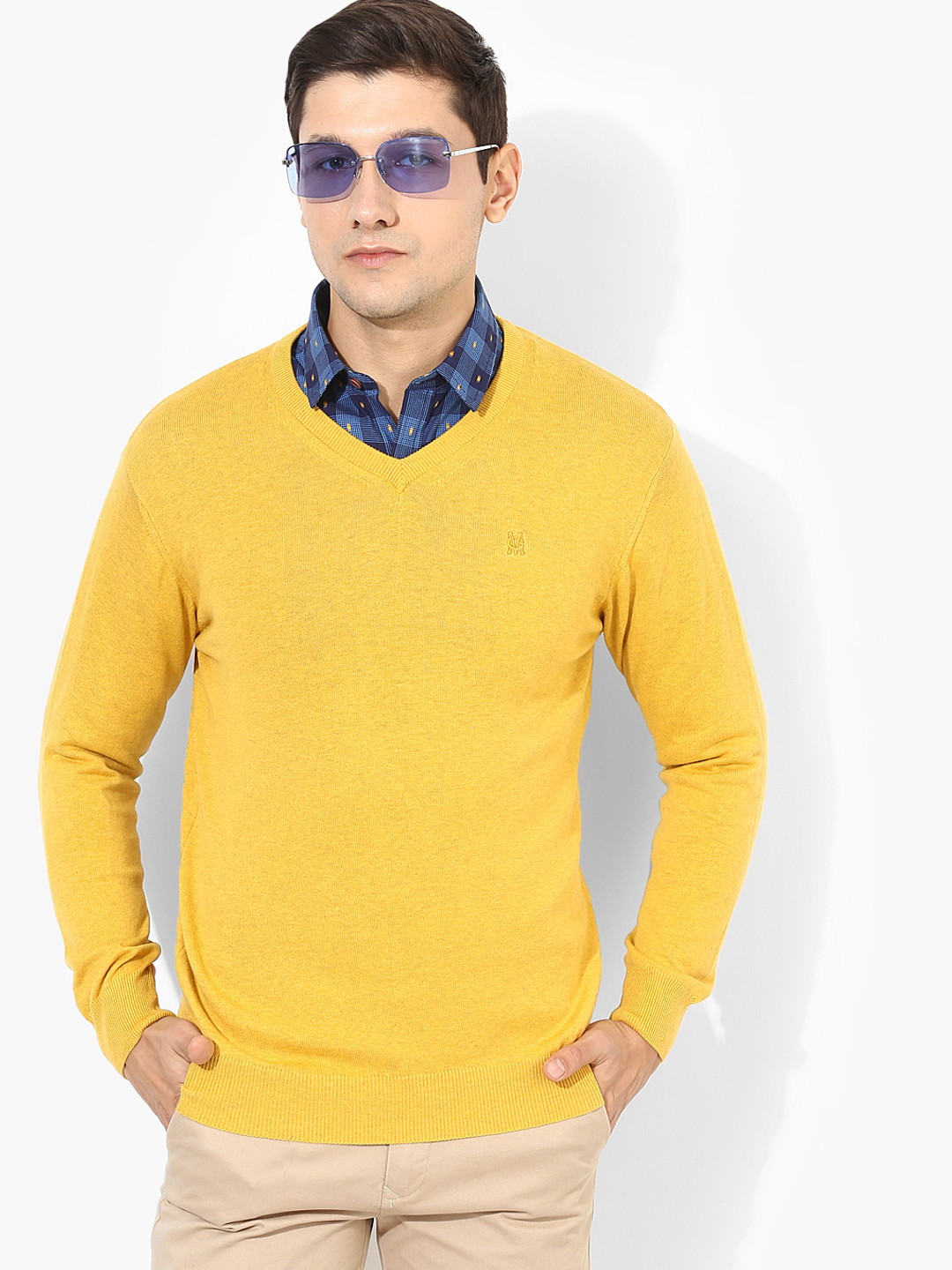 Buy Yellow Solid V Neck Sweater Sweaters for Men 7901329 Myntra