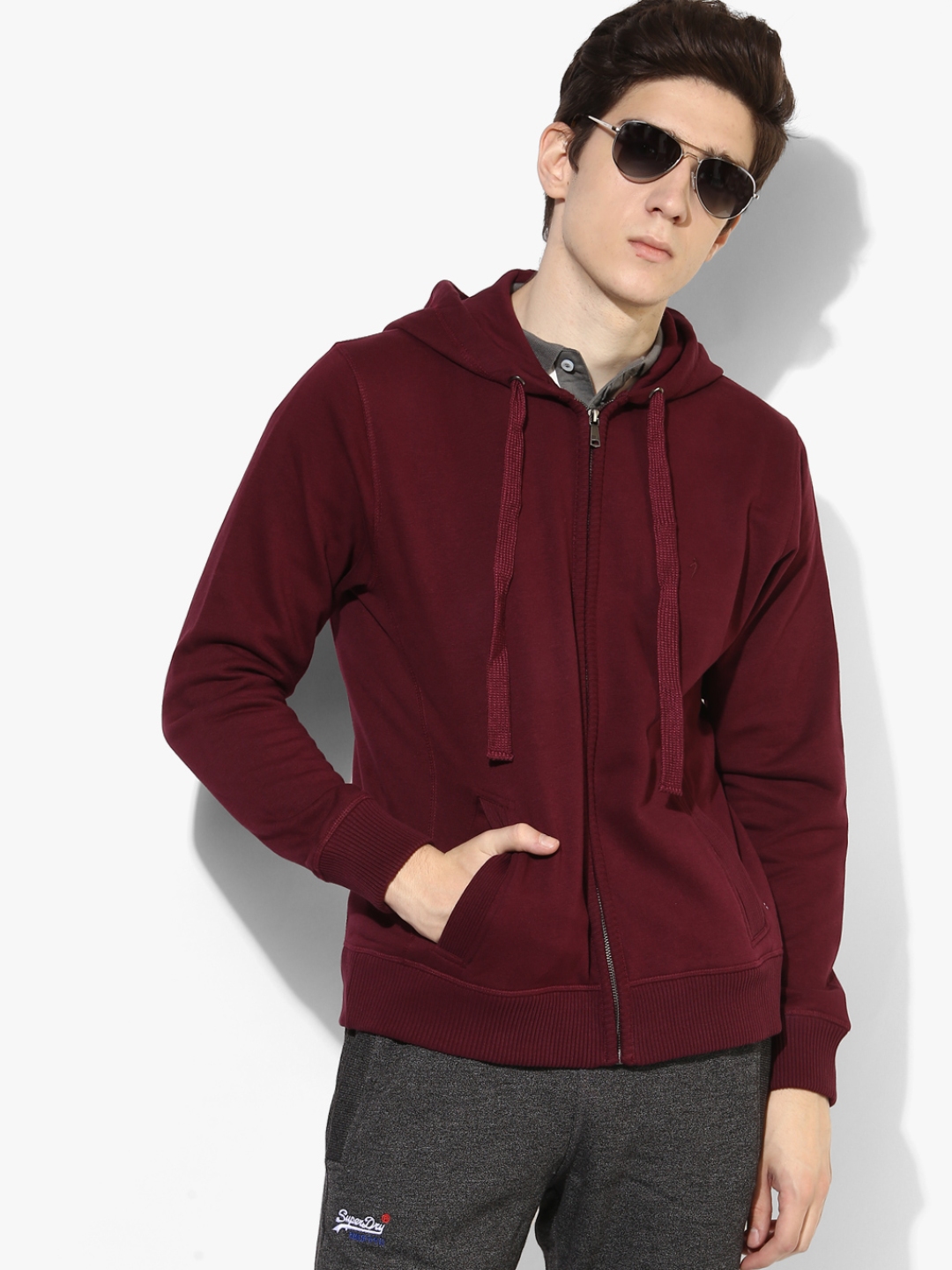 Buy Wine Solid Sweat Jacket - Sweatshirts for Men 7897765 | Myntra
