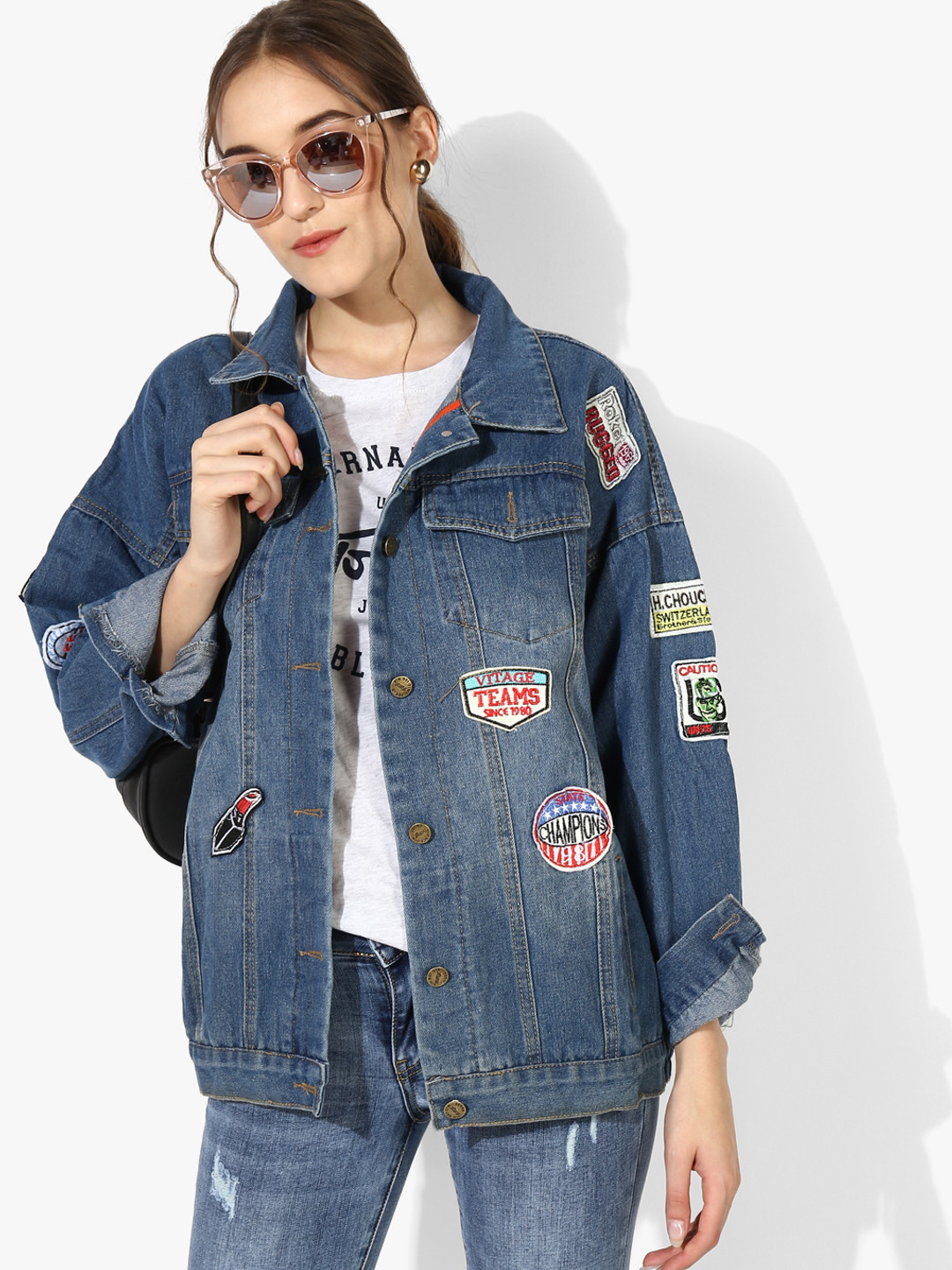 Denim jackets for womens online myntra Clearance