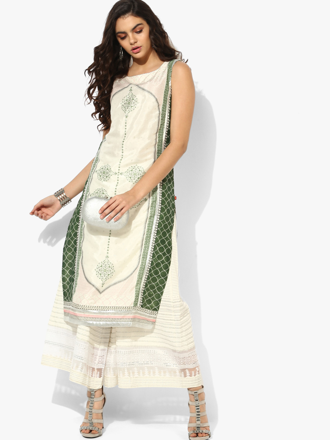 Women's Cream Graphic Straight Kurta