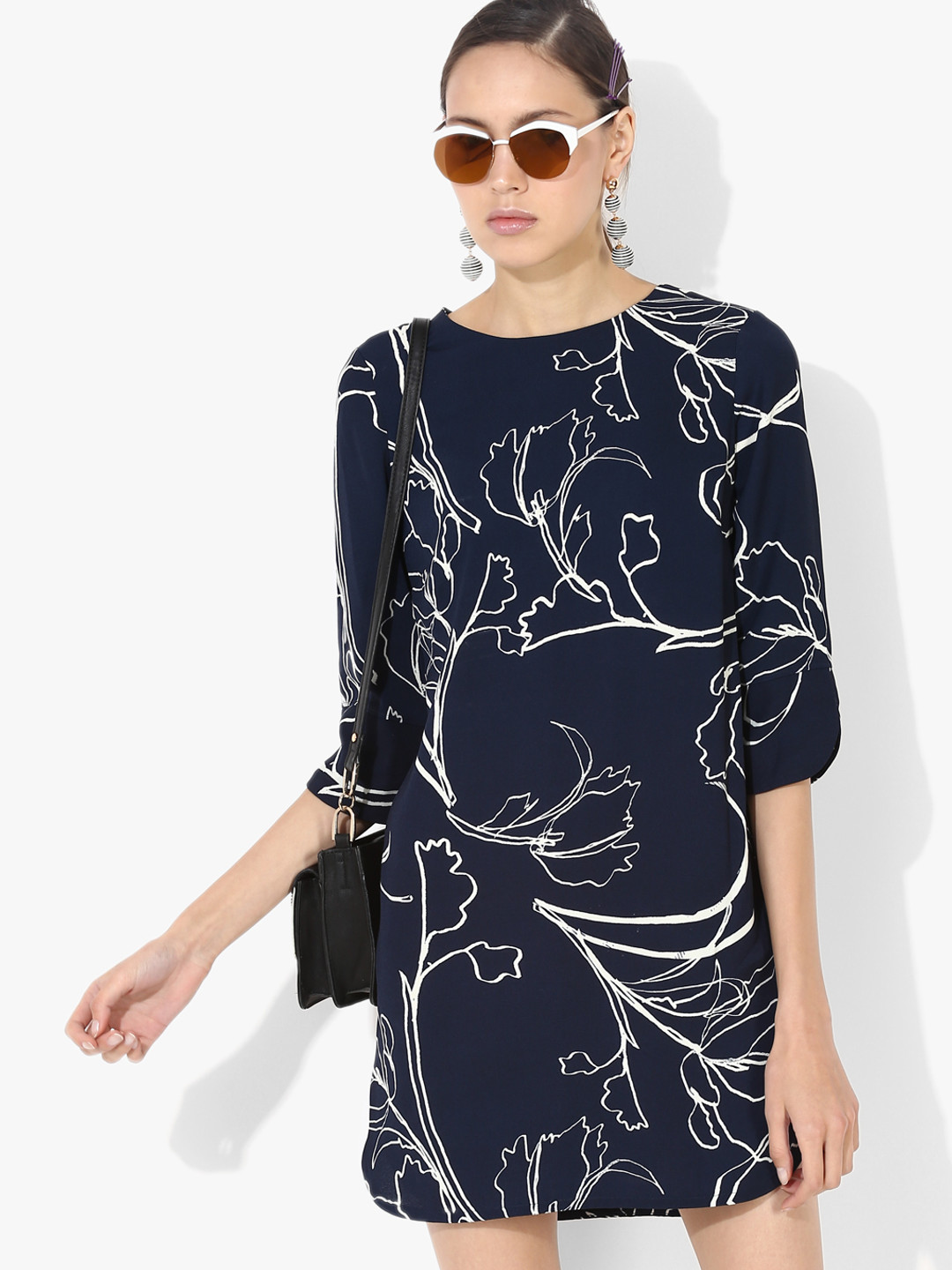 4511300 Navy Blue Patterned Shift Dress main image 1