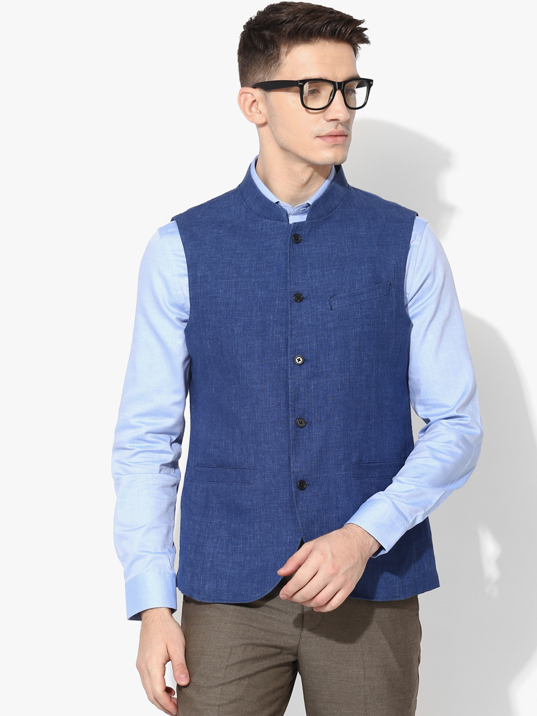 Buy Blue Woven Design Waistcoat Waistcoat for Men 7940393 Myntra