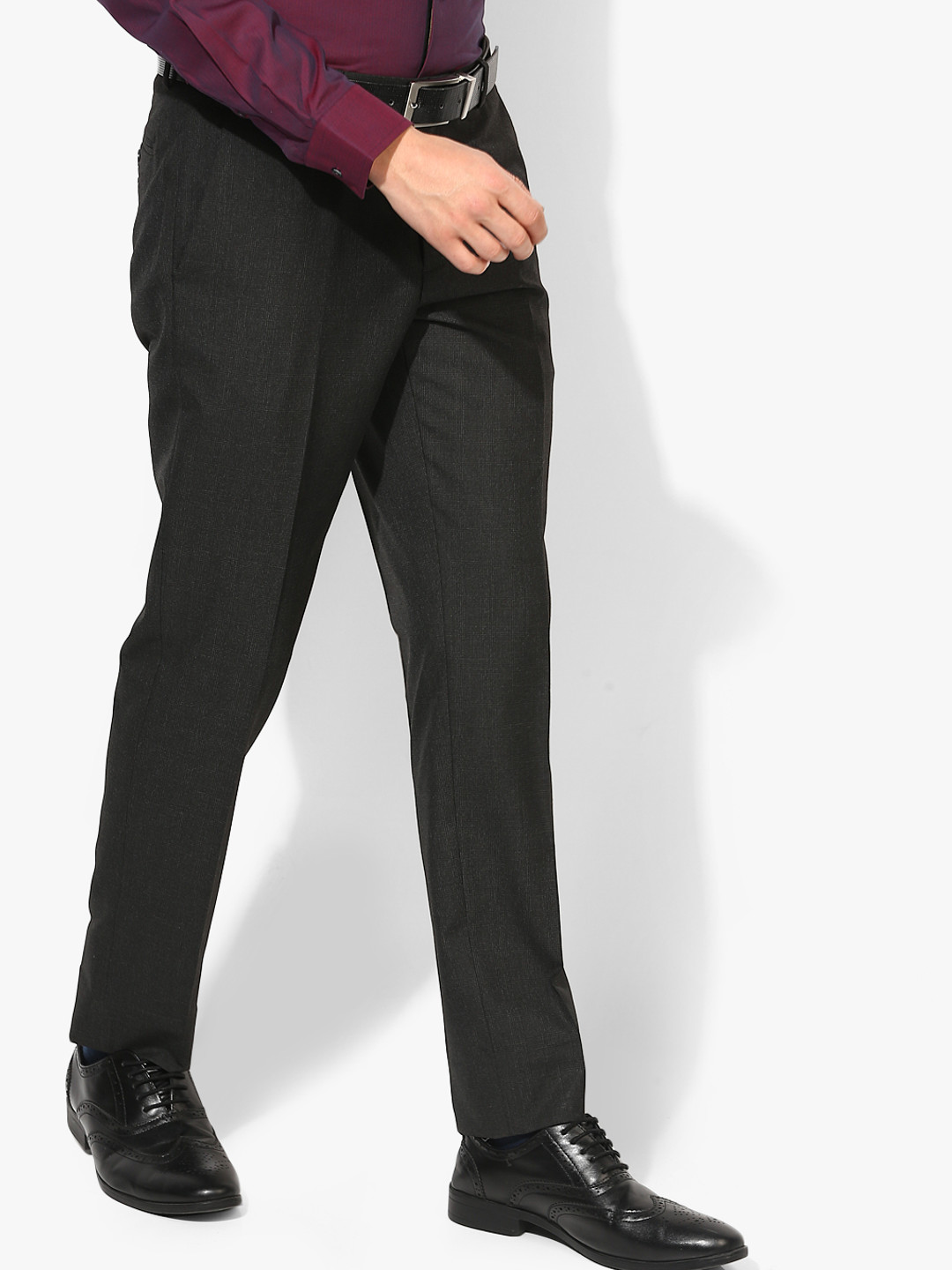 Buy Dark Grey Checked Slim Fit Formal Trouser Trousers for Men