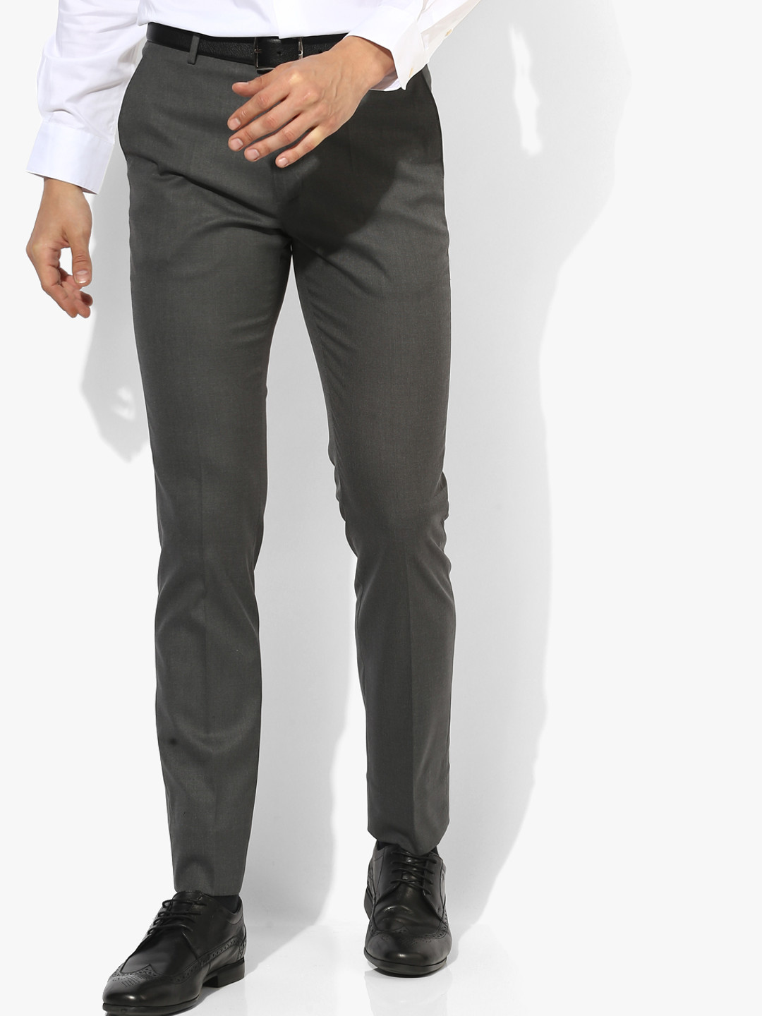 Buy Dark Grey Solid Regular Fit Formal Trouser Trousers for Men