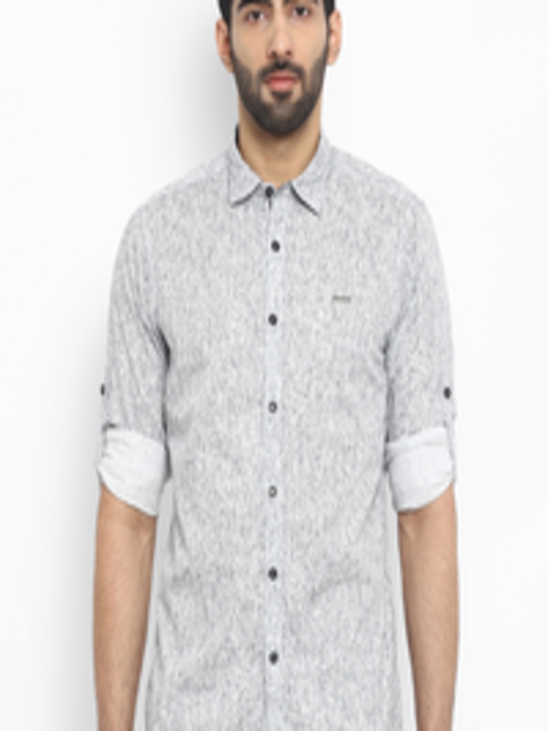 Buy ColorPlus Men White & Navy Blue Regular Fit Printed Casual Shirt ...