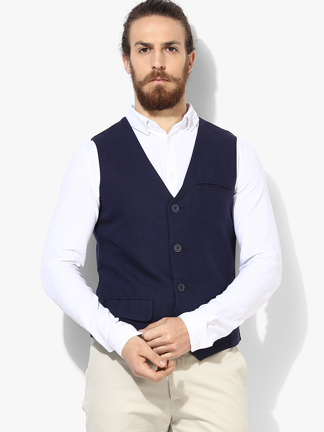 Buy Navy Blue Solid Regular Fit Waistcoat Waistcoat for Men 7947697