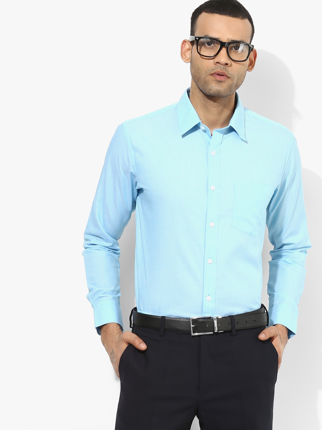 men blue formal shirt