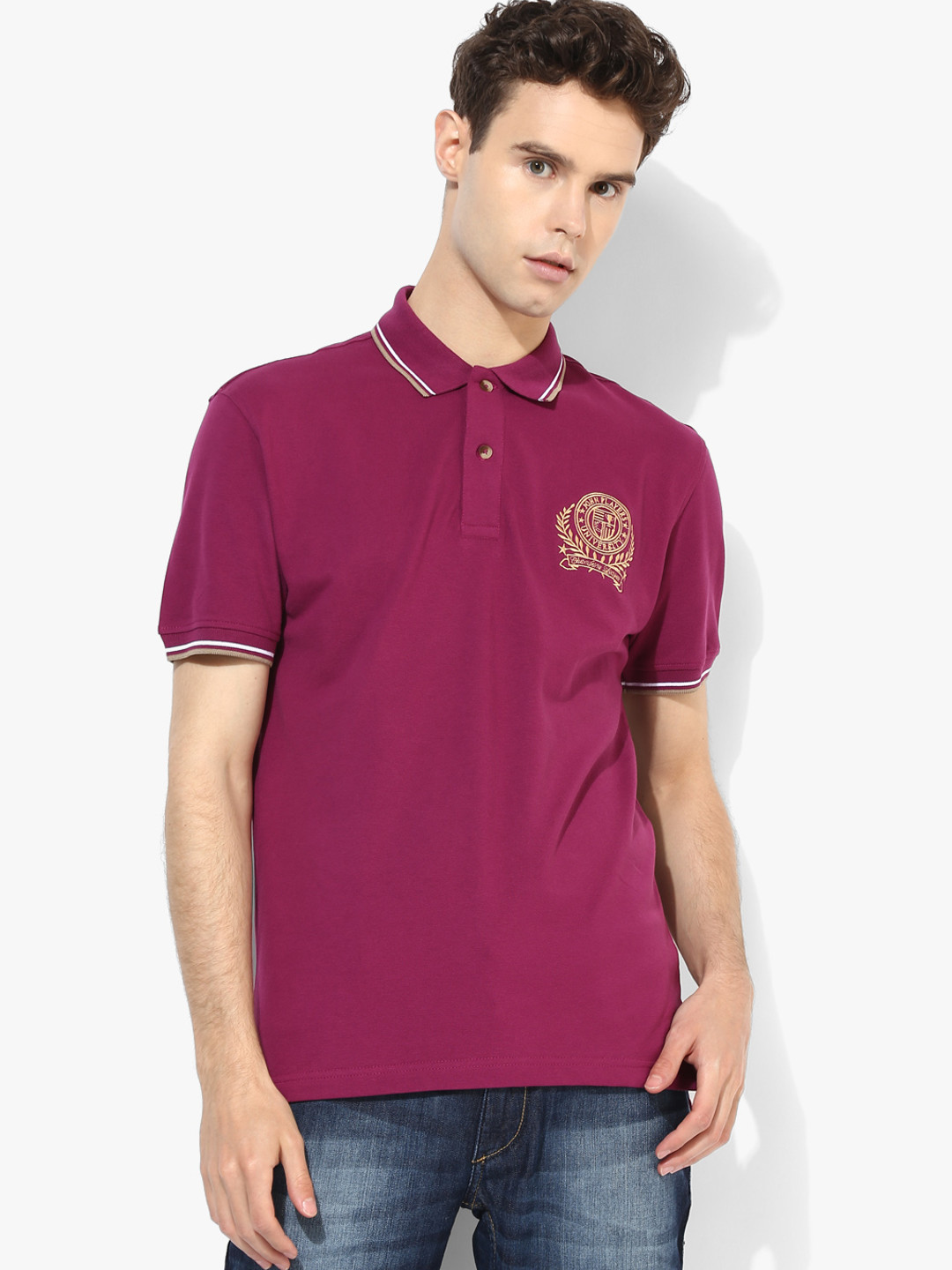 Buy Magenta Solid Polo Collar T Shirt Tshirts for Men 7933813 Myntra