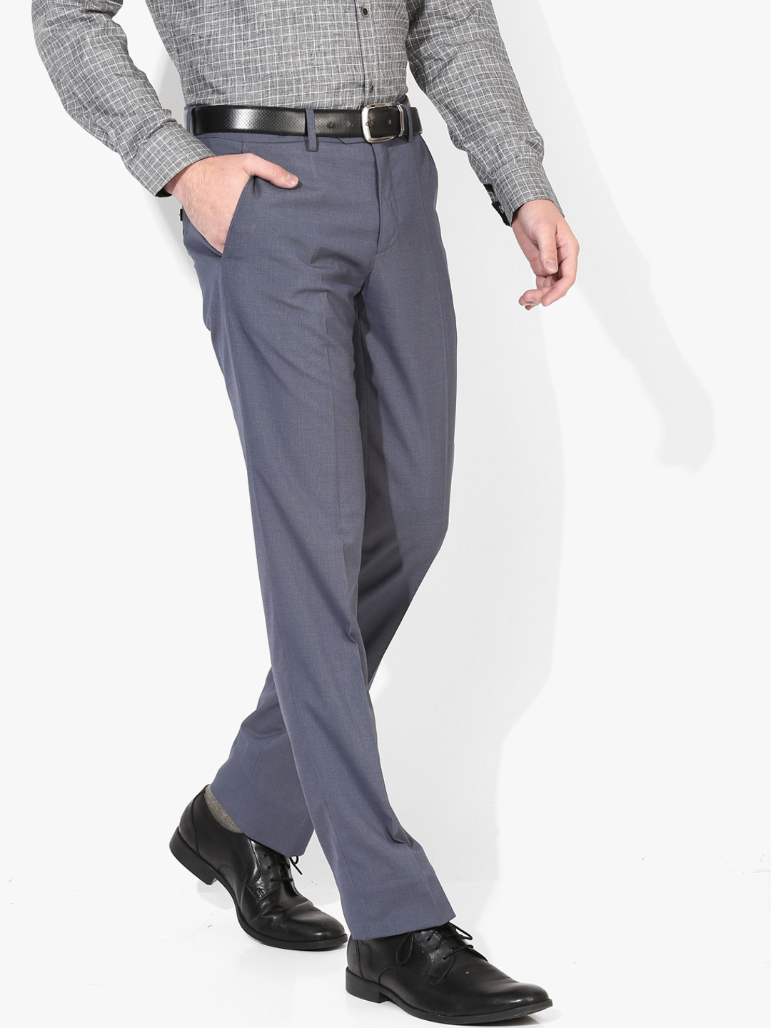 Buy Grey Striped Mid Rise Slim Fit Formal Trouser Trousers for Men