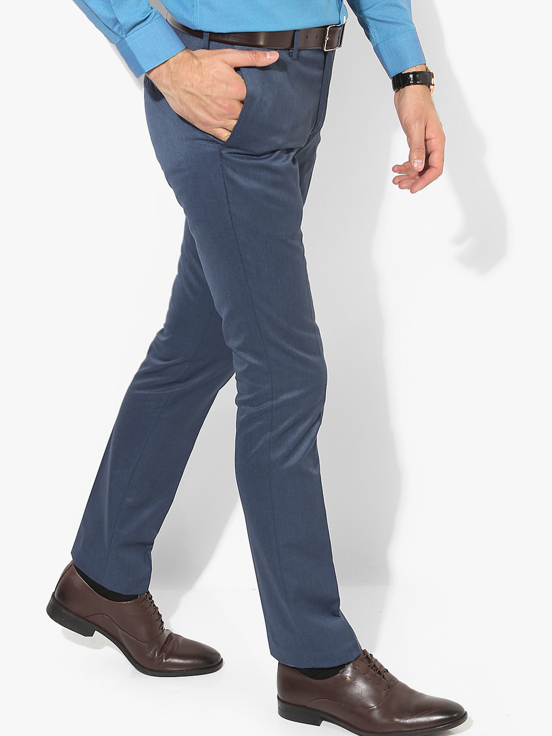 Buy Blue Solid Slim Fit Formal Trouser Trousers for Men 7922483 Myntra
