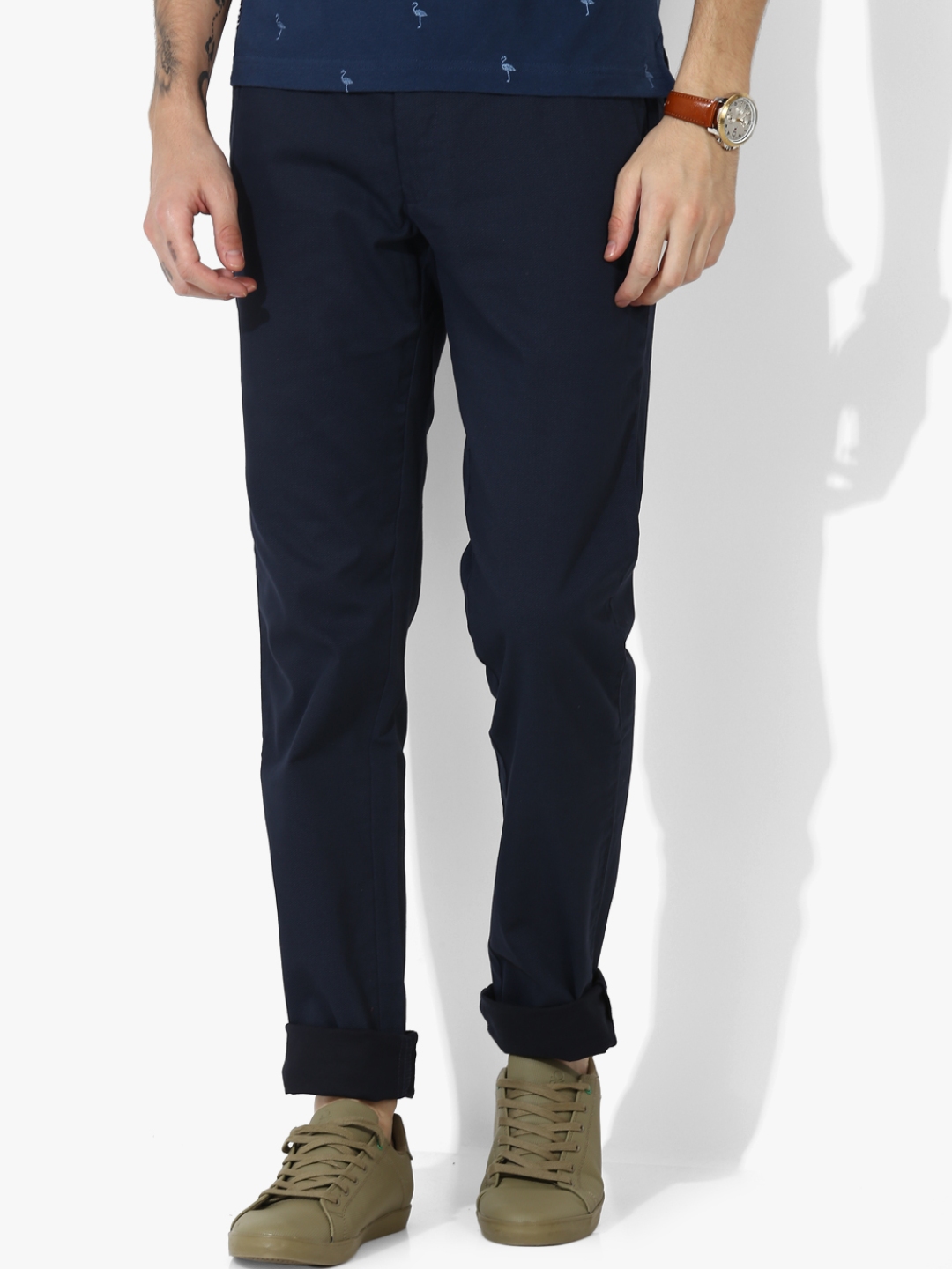 Buy Navy Blue Solid Slim Fit Chinos - Trousers for Men 7936951 | Myntra