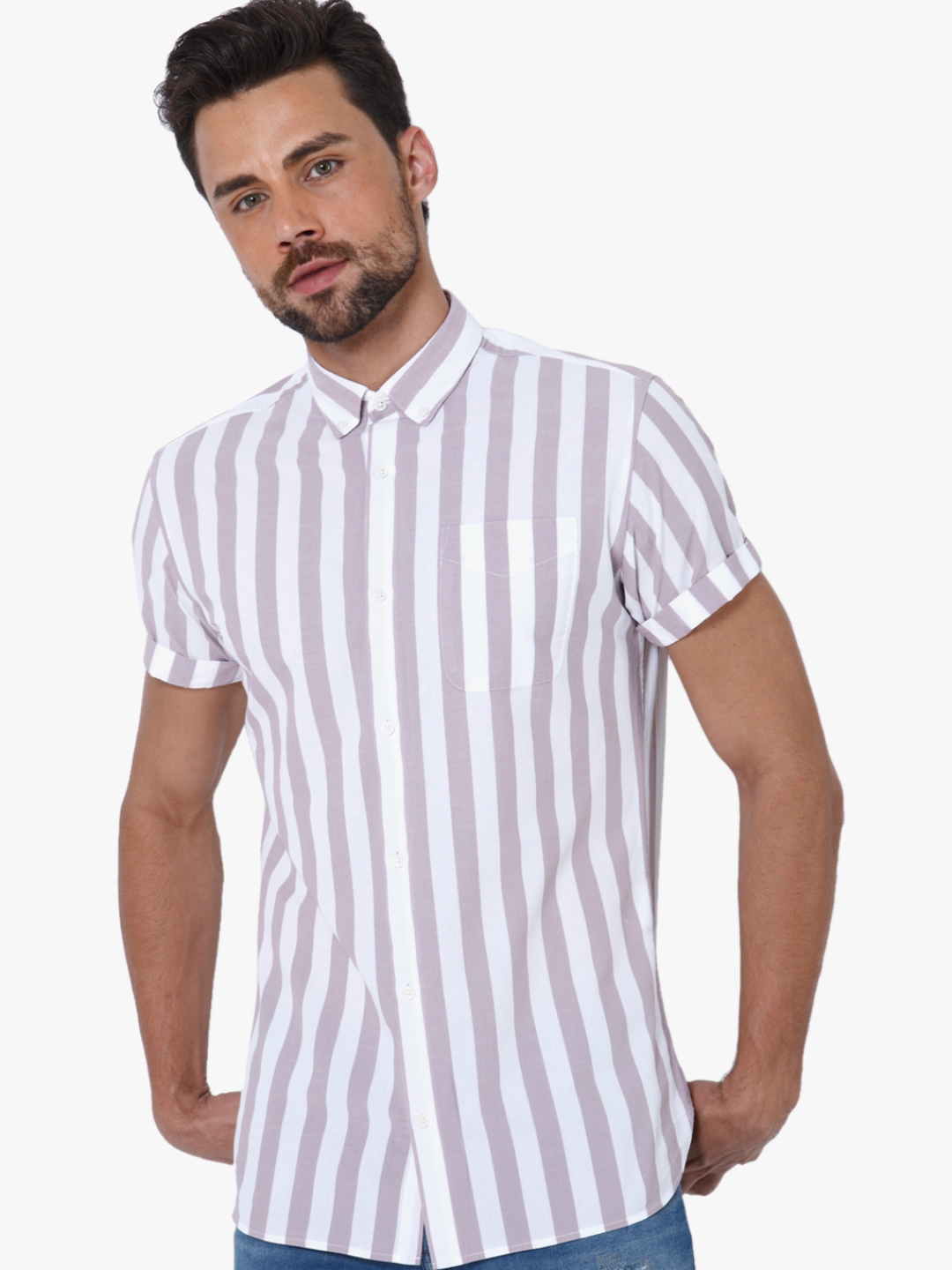 Buy White Striped Slim Fit Casual Shirt - Shirts for Men 7951243 | Myntra