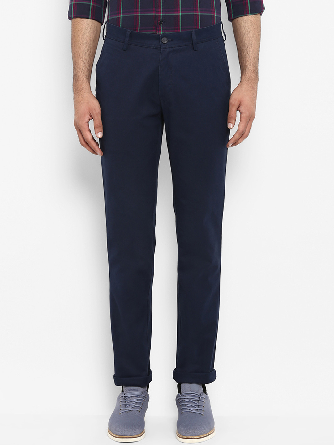 Buy ColorPlus Men Navy Blue Regular Fit Solid Regular Trousers ...