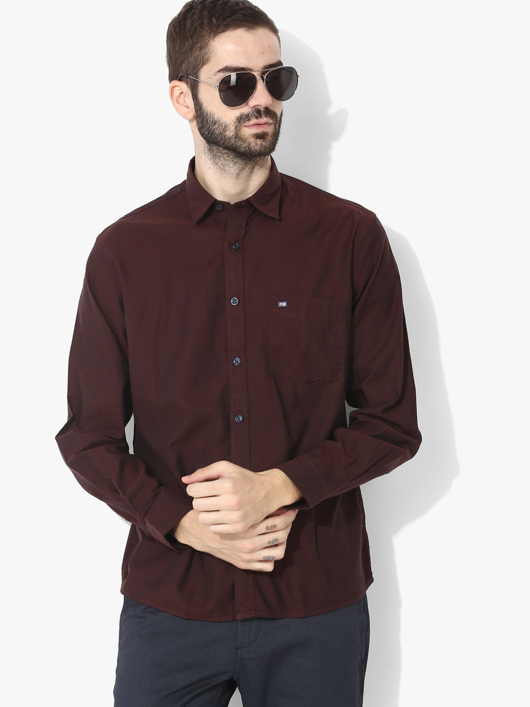 Buy Burgundy Solid Regular Fit Casual Shirt Shirts for Men 7941653
