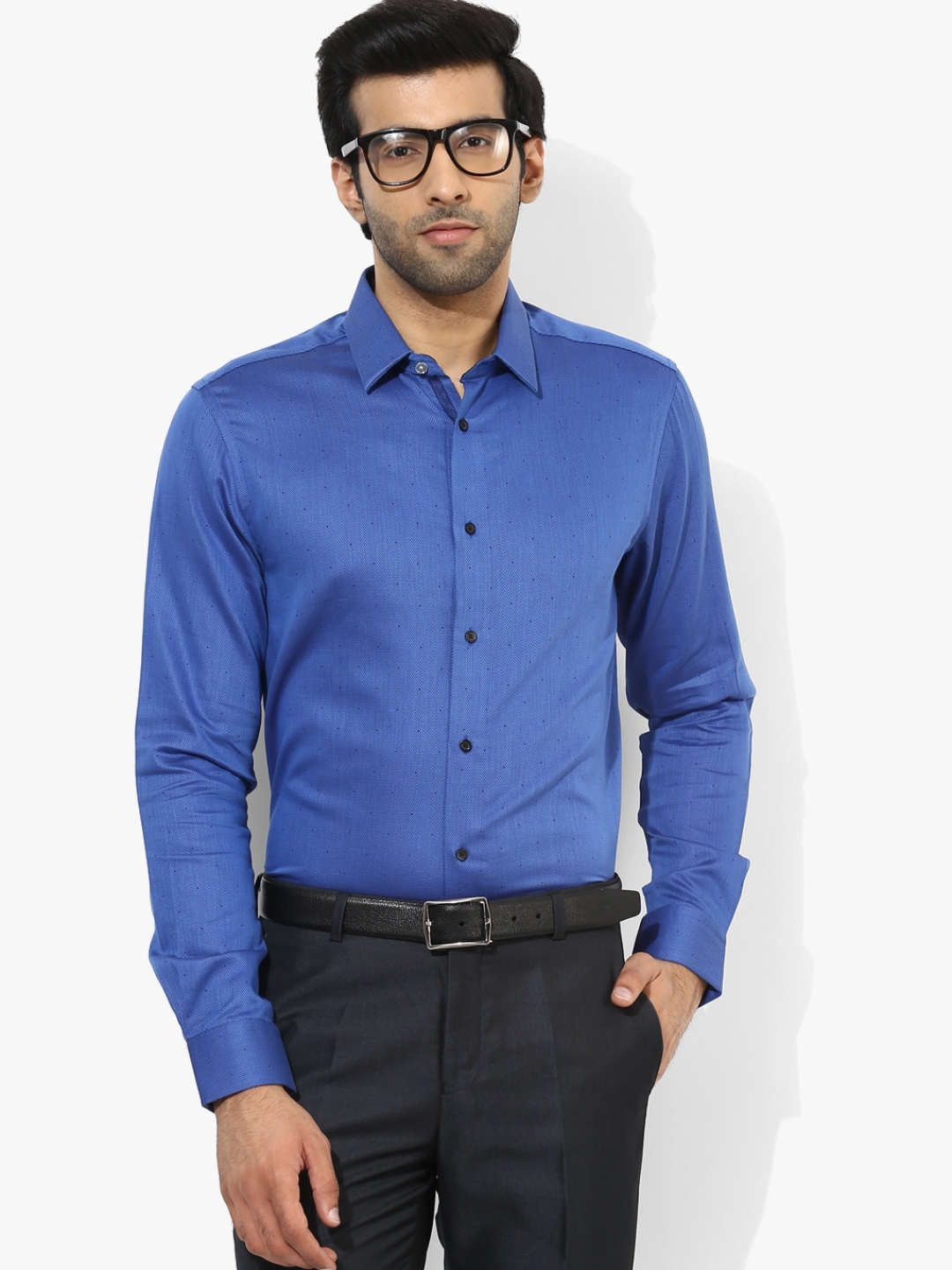 Buy Navy Blue Self Design Slim Fit Formal Shirt - Shirts for Men ...