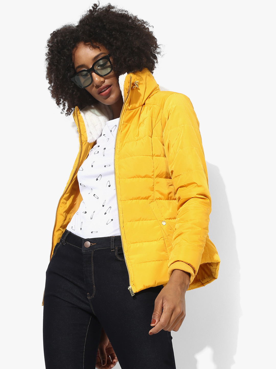 Buy Yellow Solid Quilted Jacket Jackets for Women 7930779 Myntra