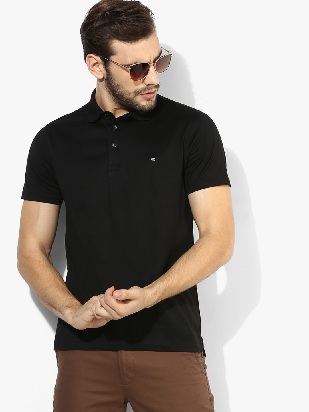 Buy Black Solid Slim Fit Polo T Shirt Tshirts for Men 7930915 Myntra