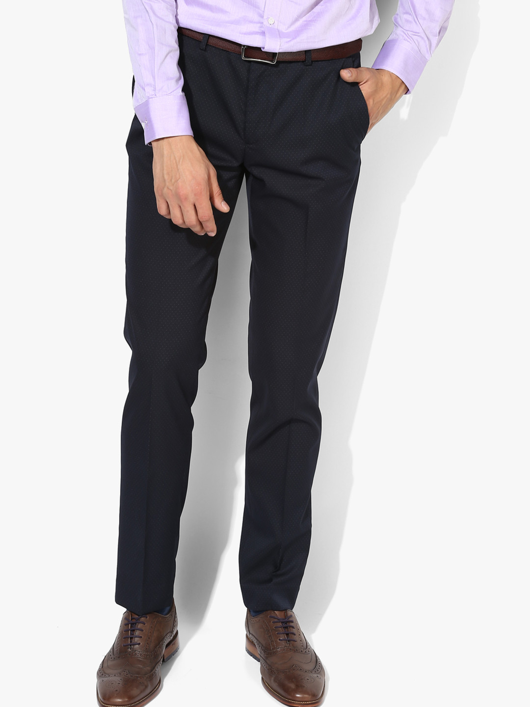 Buy Navy Blue Textured Slim Fit Formal Trouser - Trousers for Men 