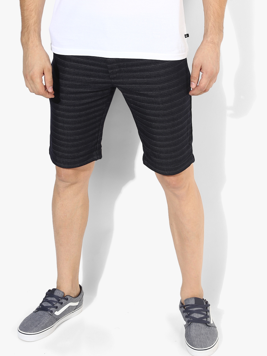 navy blue and white striped shorts