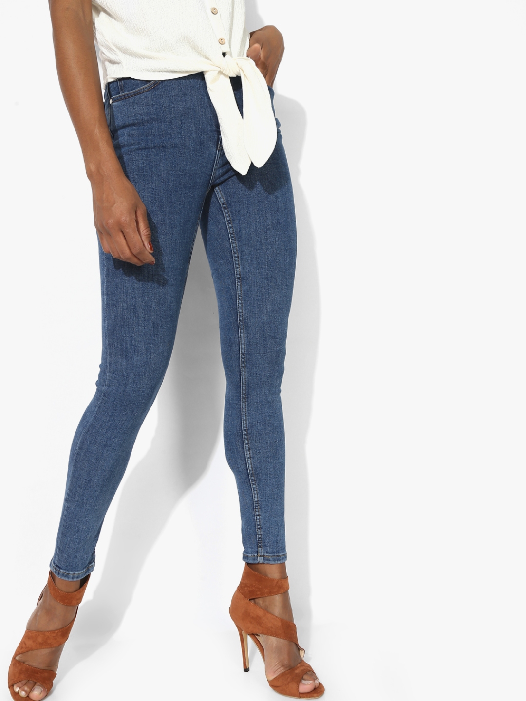 Buy Blue Solid Mid Rise Skinny Fit Jeans - Jeans for Women 7921861 | Myntra