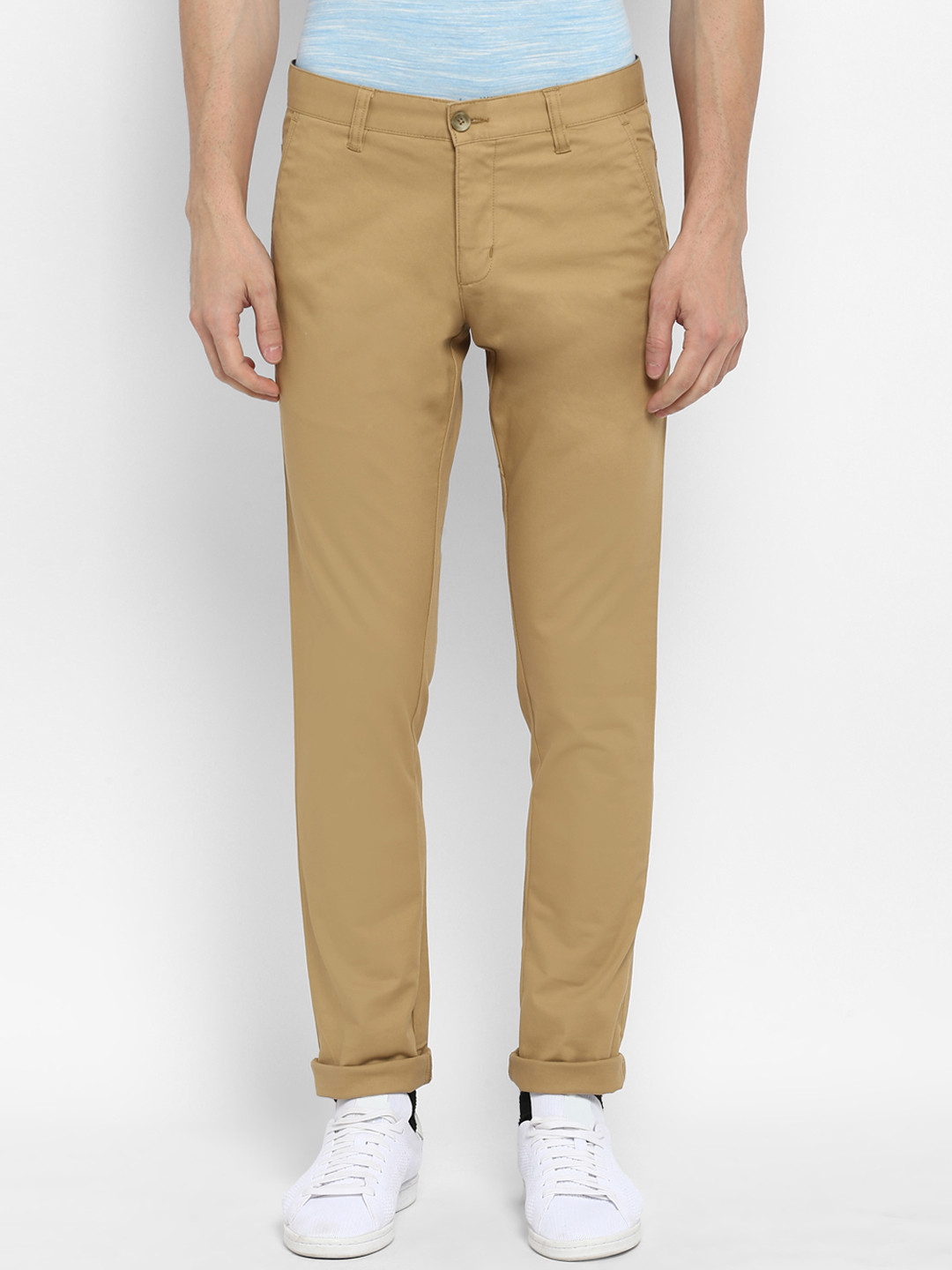 Buy Parx Men Khaki Slim Fit Solid Regular Trousers - Trousers for Men ...