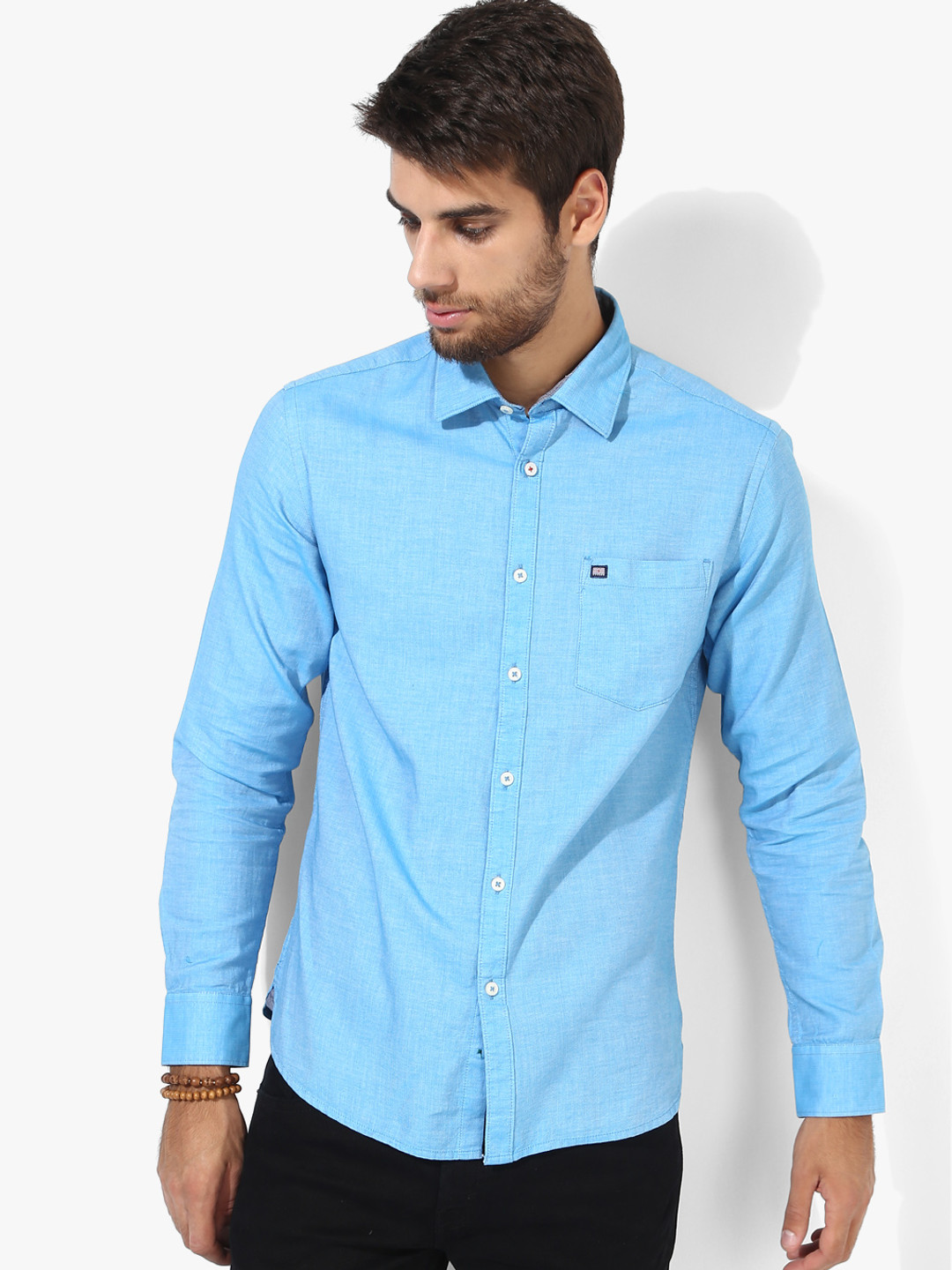 Buy Blue Solid Slim Fit Casual Shirt Shirts for Men 7952707 Myntra