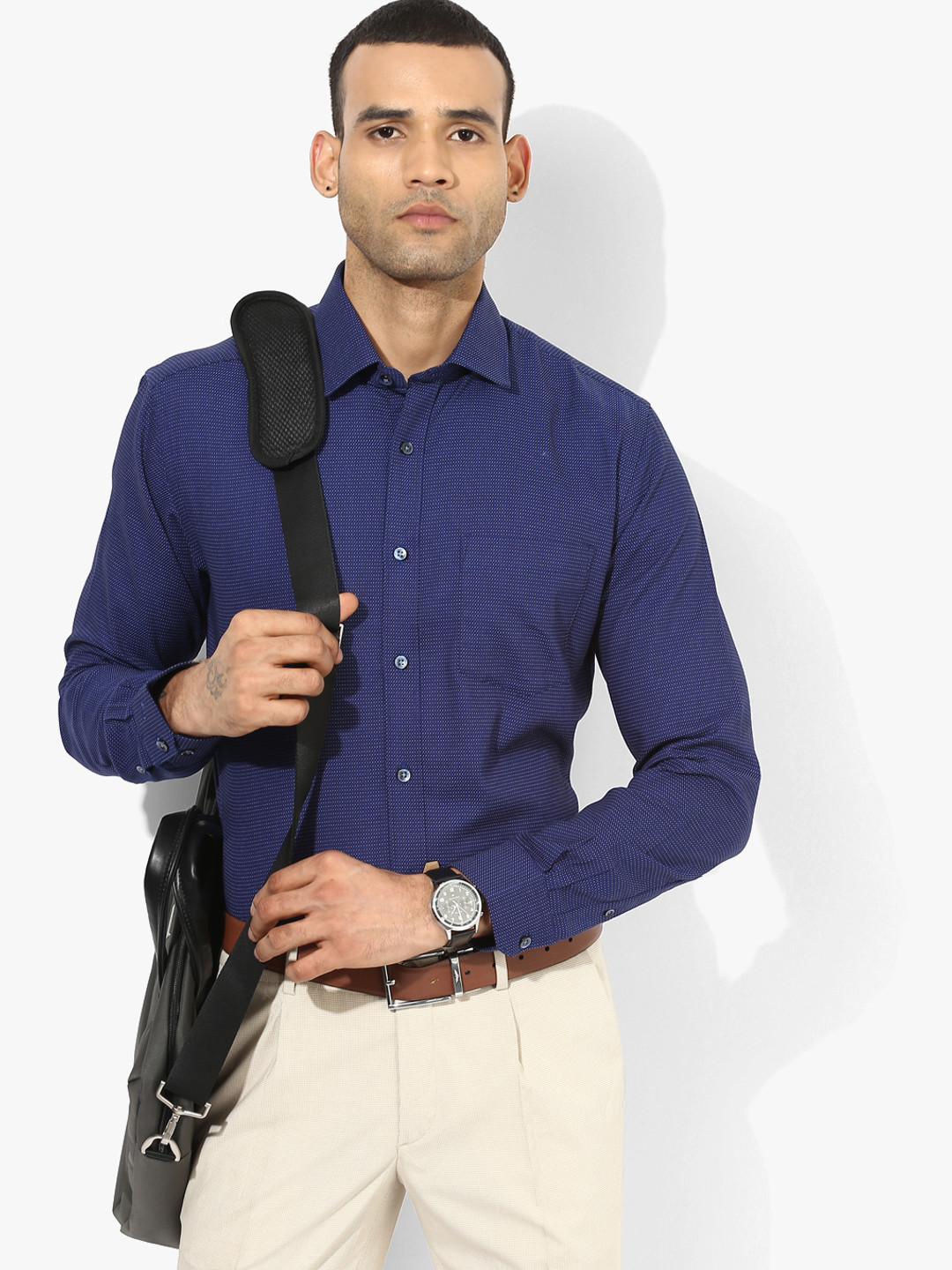 Buy Navy Blue Self Design Slim Fit Formal Shirt Shirts for Men 7932057 Myntra