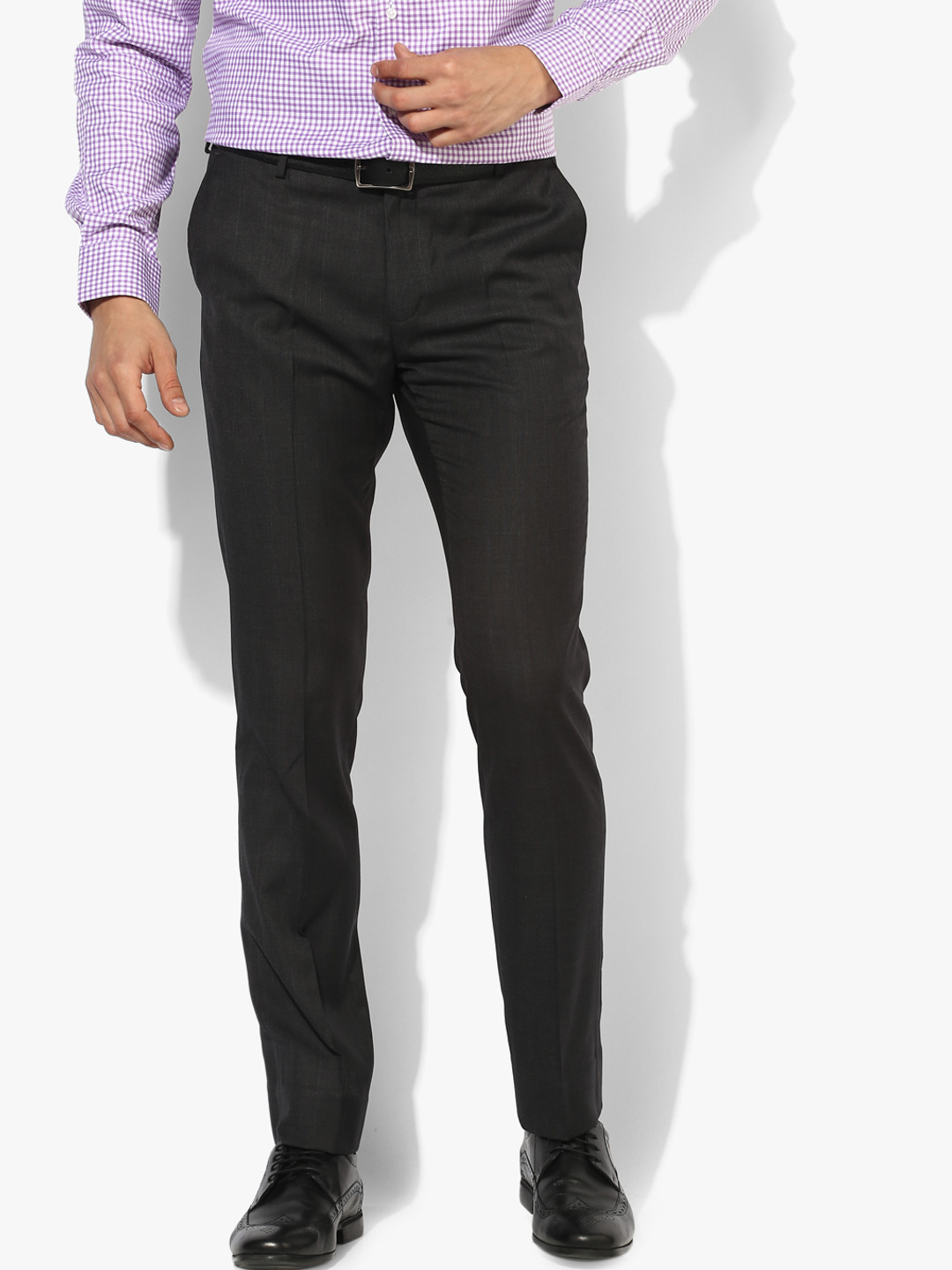 Buy Dark Grey Checked Slim Fit Formal Trouser Trousers for Men