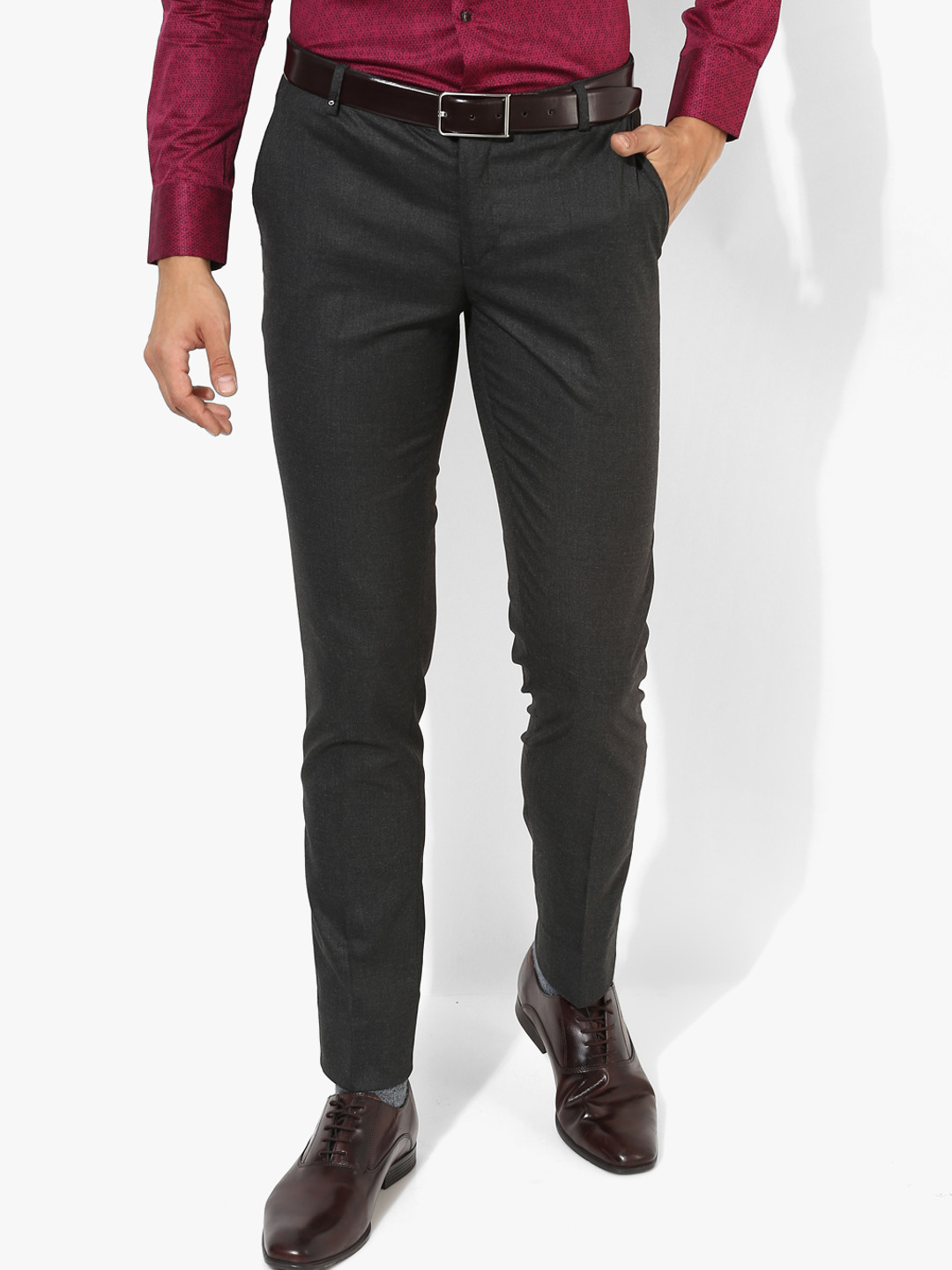 Buy Charcoal Solid Slim Fit Formal Trouser Trousers for Men 7950975