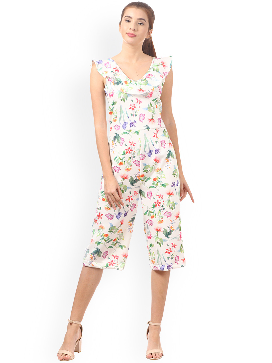 Buy Saadgi White Printed Capri Jumpsuit Jumpsuit for Women 7862665
