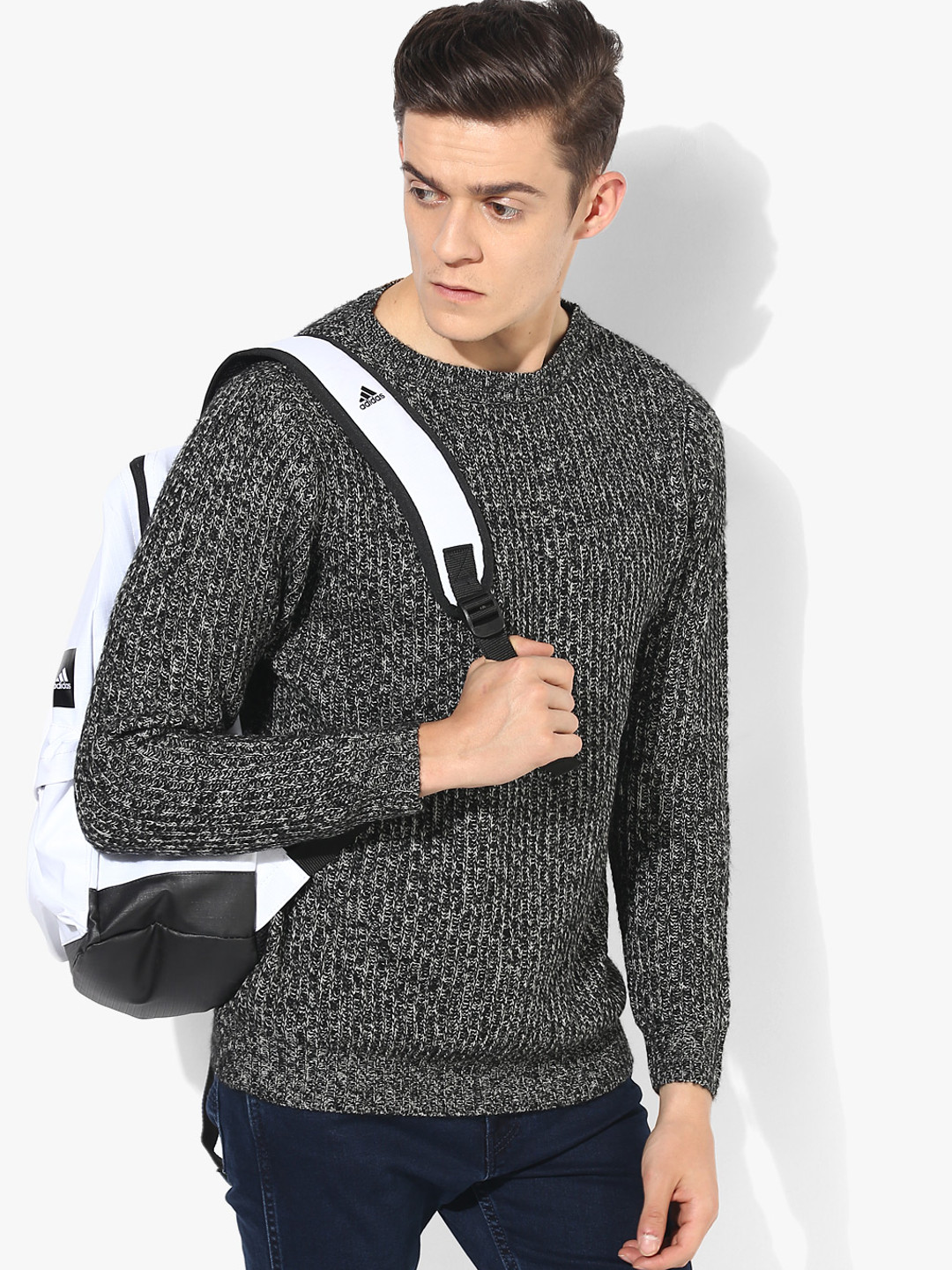 Buy Dark Grey Textured Round Neck Sweater - Sweaters for Men 7978171 ...