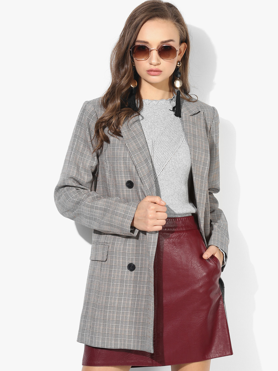 checked long jacket