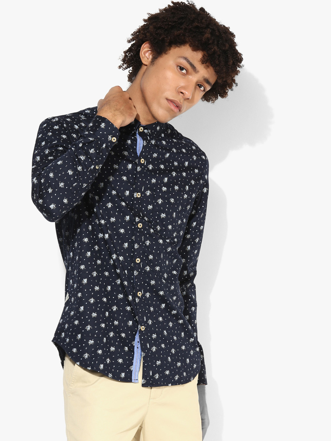 Men's Navy Blue Comfort Printed Casual Shirt