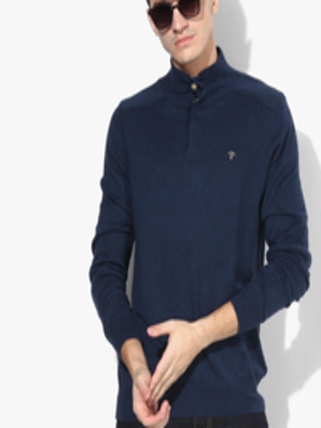 Buy Navy Blue Solid High Neck Sweater - Sweaters for Men 7987931 | Myntra