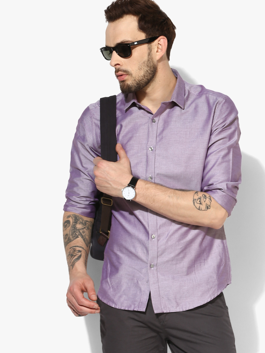 Buy Lavender Textured Slim Fit Casual Shirt Shirts for Men 7979275