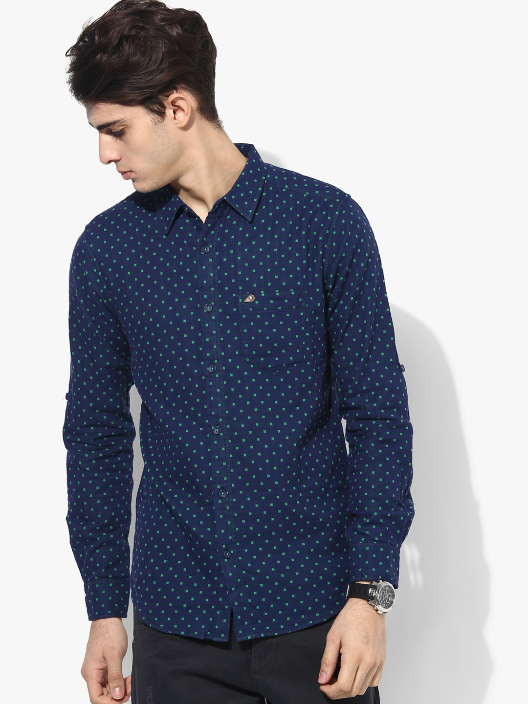 Buy Navy Blue Printed Slim Fit Casual Shirt Shirts for Men 7985443