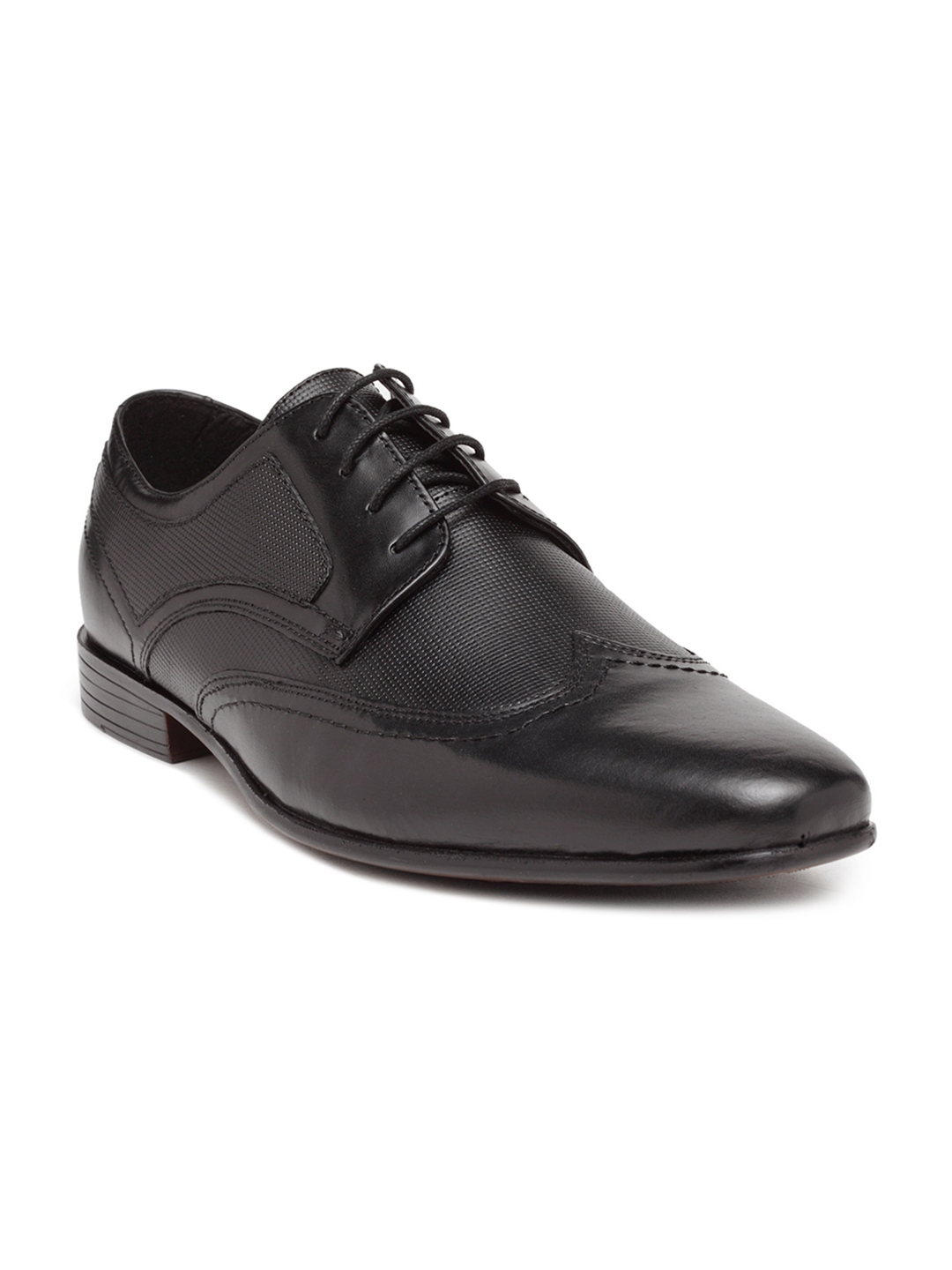 Buy NOBLE CURVE Black Leather Brogues Shoes With Textured Vamp - Formal ...