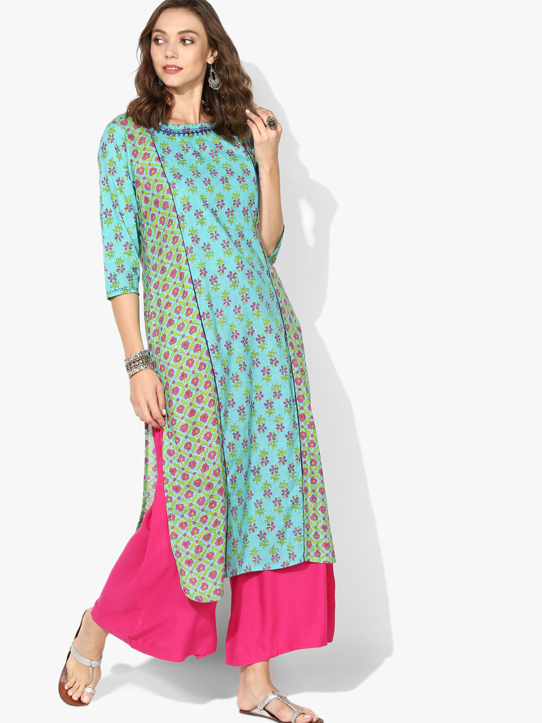 Buy Printed Round Neck Kurta With Elbow Length Sleeves Kurtas for