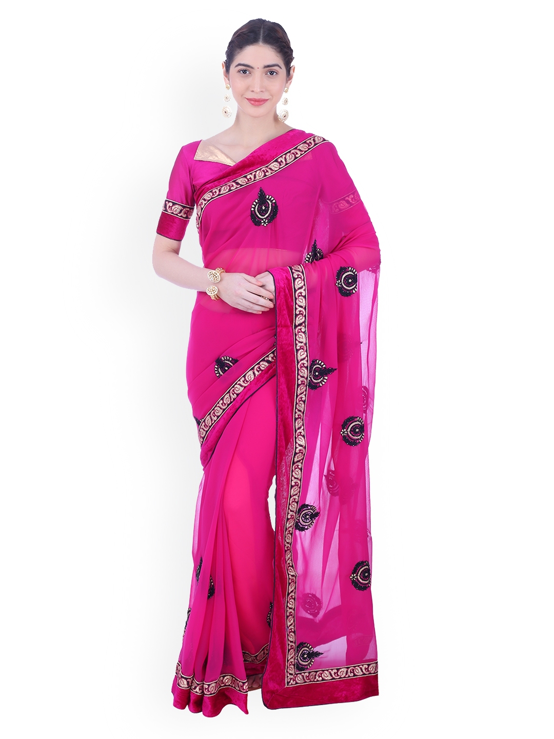 Buy Ashika Pink Embroidered Pure Georgette Saree Sarees